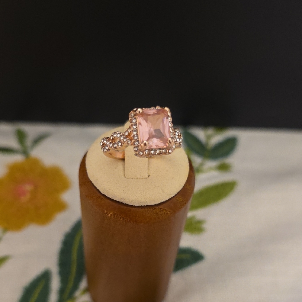 Elegant Pink Gemstone  Over Sterling Silver And Rose Gold Colored Ring